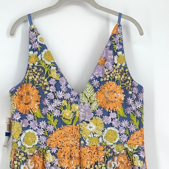 NWT Dress The Population Sierra Blue Floral Sequin Midi Dress US 10/12 Garden - Picture 12 of 16